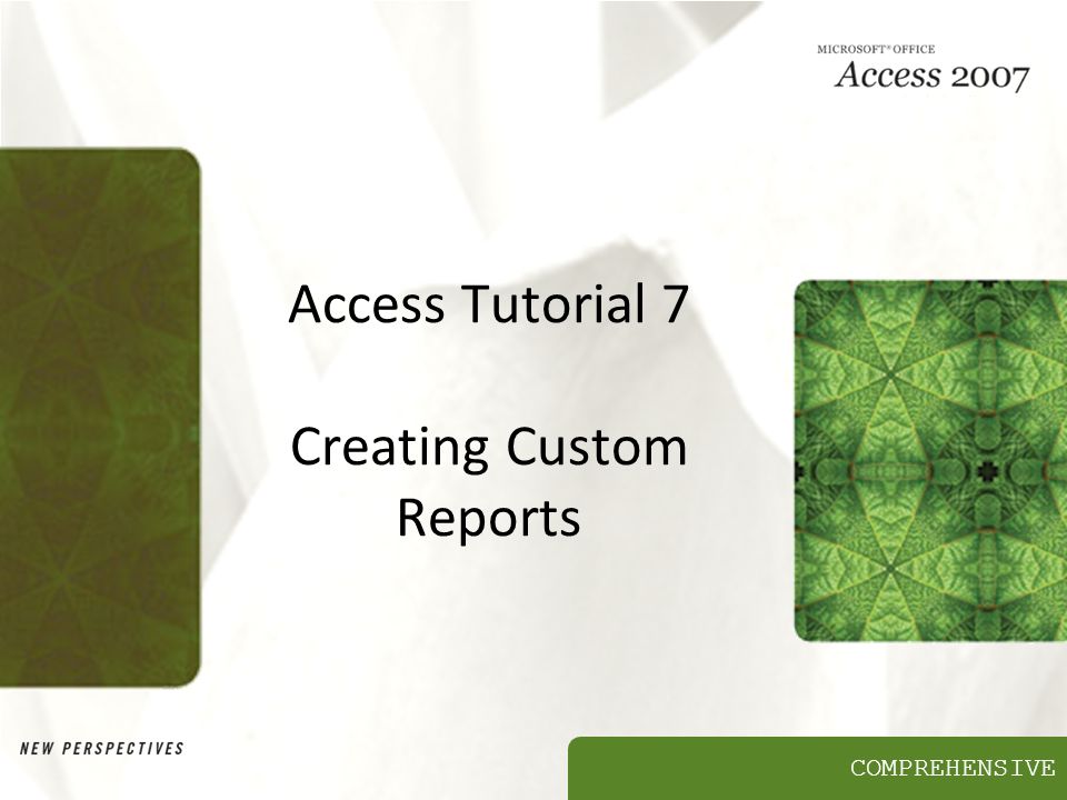 Access Tutorial 7 Creating Custom Reports