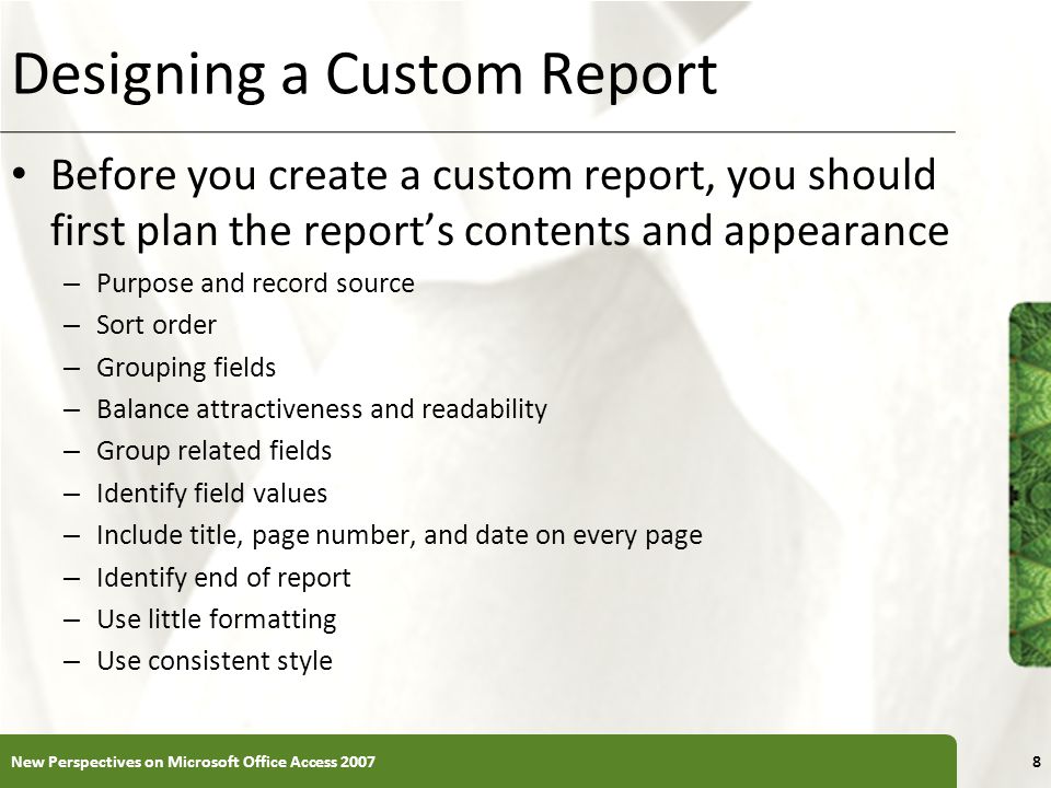 Designing a Custom Report