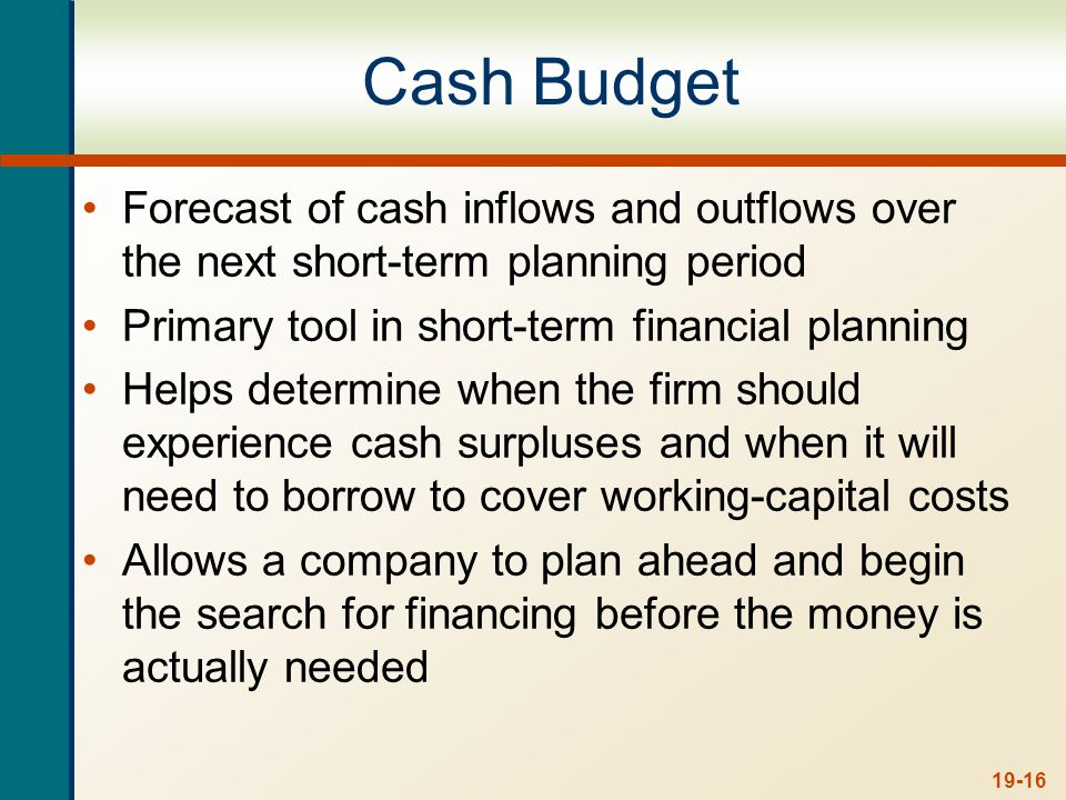 Example: Cash Budget Information