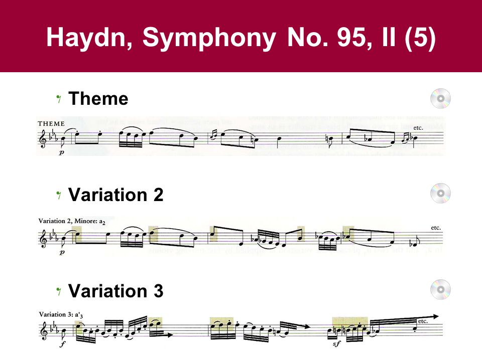Haydn, Symphony No. 95, II (5) Theme Variation 2 Variation 3
