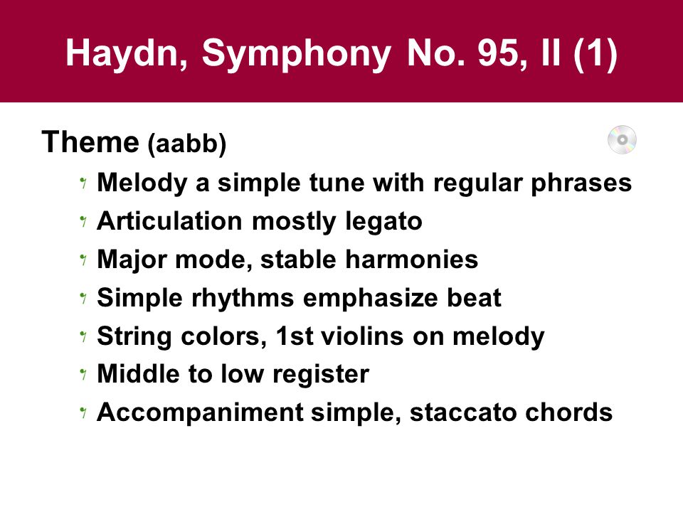 Haydn, Symphony No. 95, II (1) Theme (aabb)