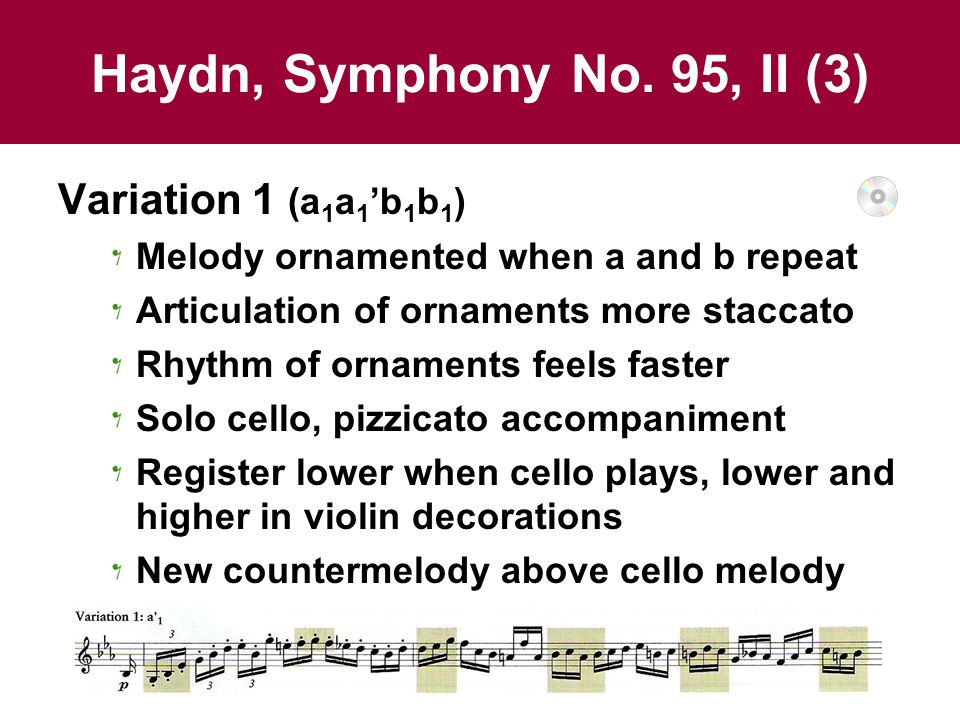 Haydn, Symphony No. 95, II (3) Variation 1 (a1a1’b1b1)