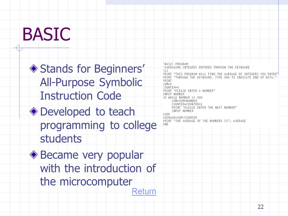 BASIC Stands for Beginners’ All-Purpose Symbolic Instruction Code