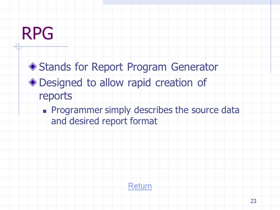 RPG Stands for Report Program Generator