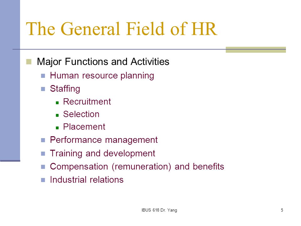 The General Field of HR Major Functions and Activities