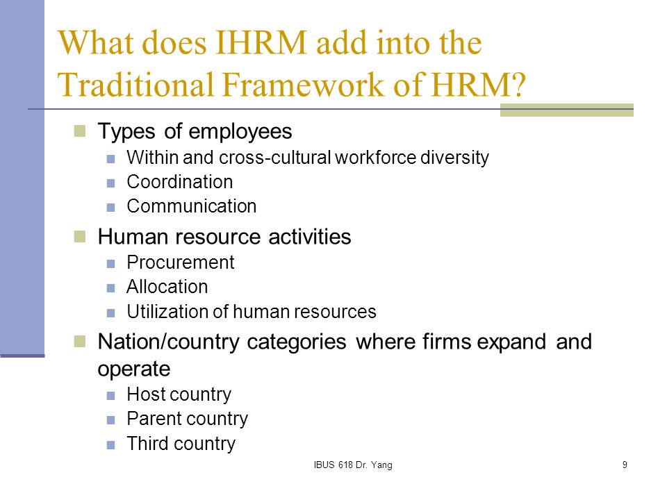 What does IHRM add into the Traditional Framework of HRM