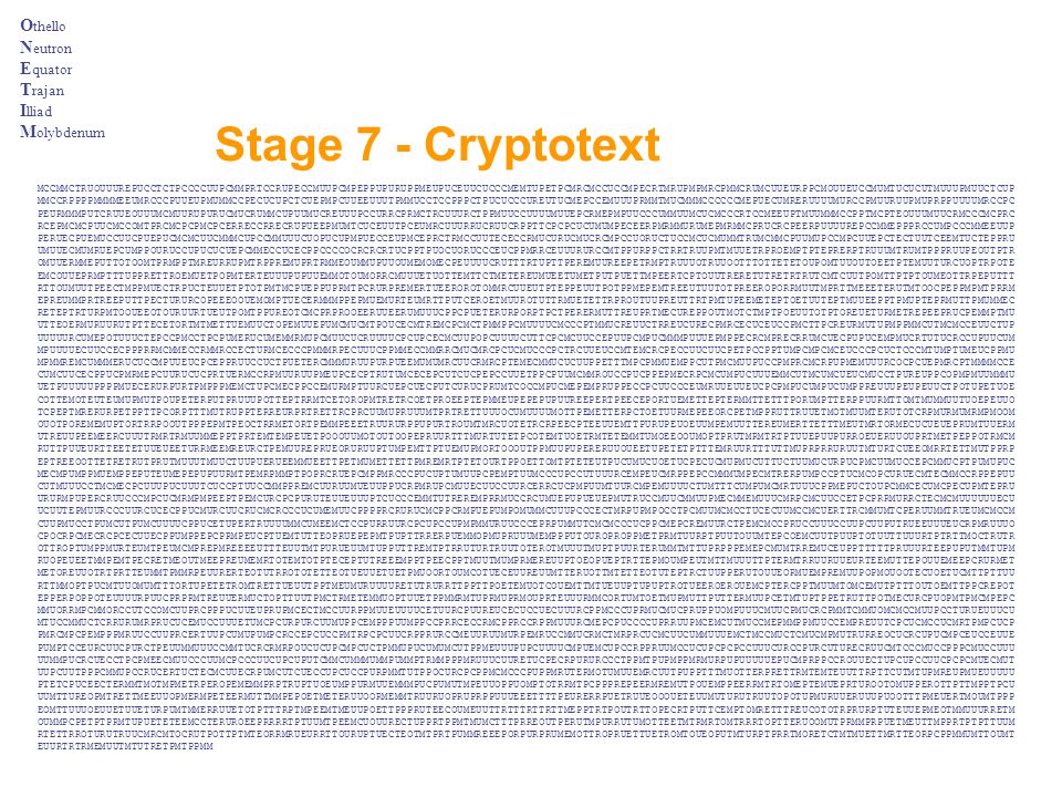 Stage 7 - Cryptotext Othello Neutron Equator Trajan Illiad Molybdenum