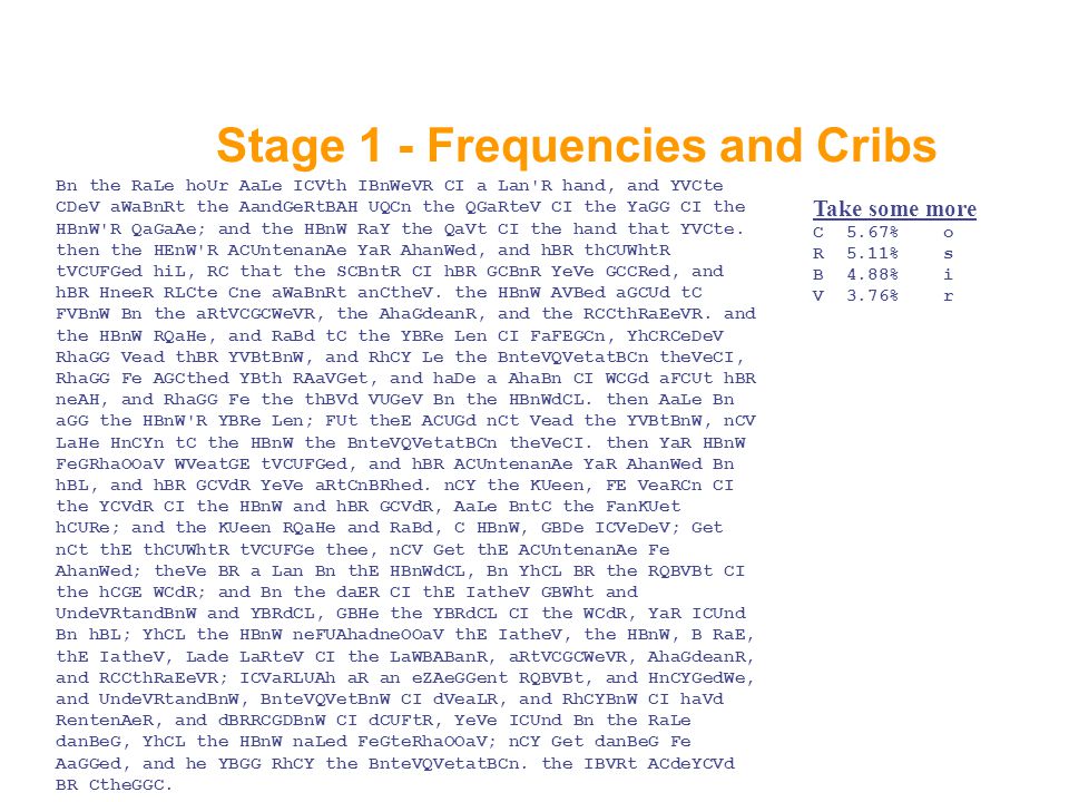 Stage 1 - Frequencies and Cribs