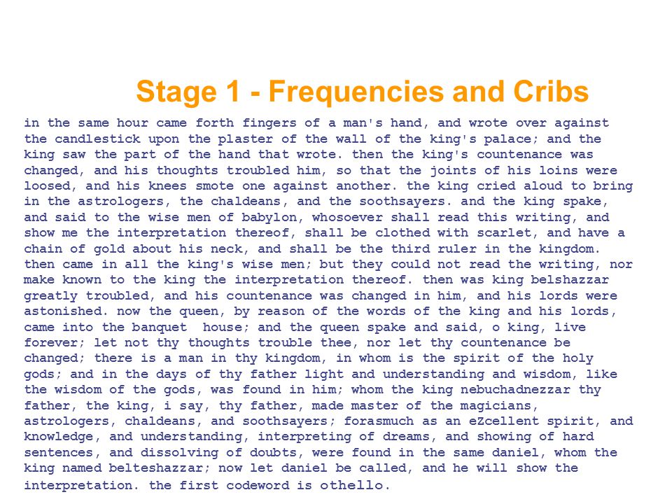 Stage 1 - Frequencies and Cribs
