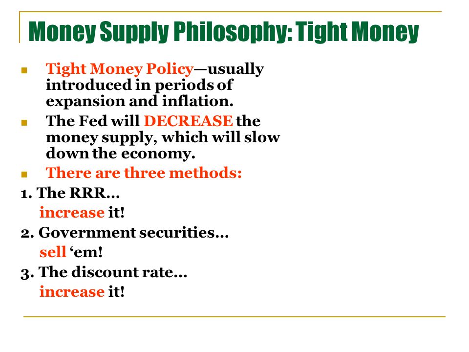 Money Supply Philosophy: Tight Money