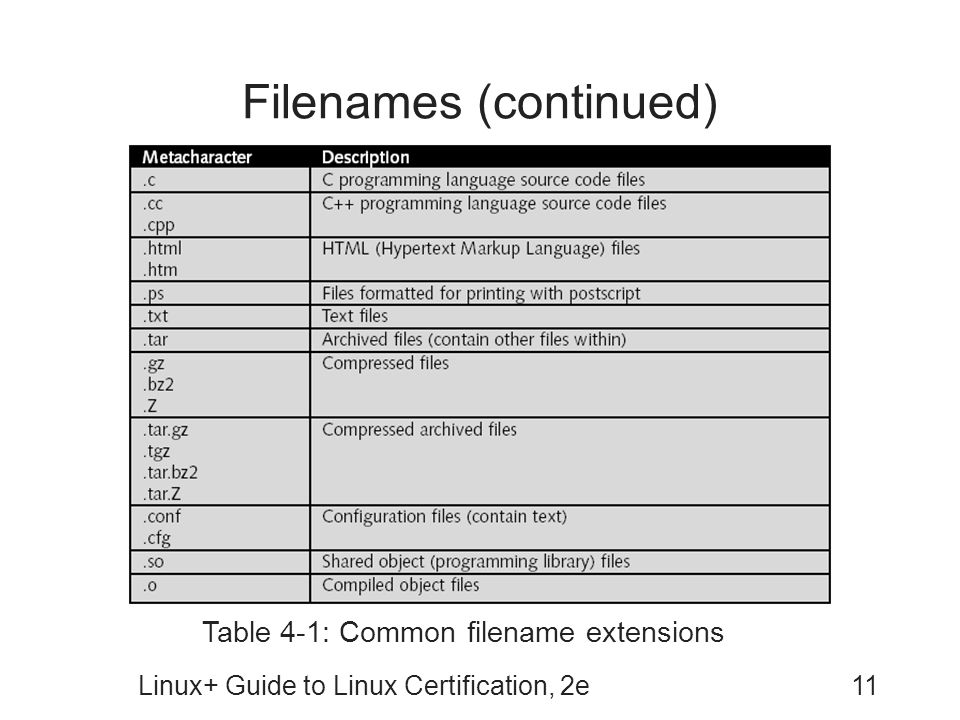 Filenames (continued)