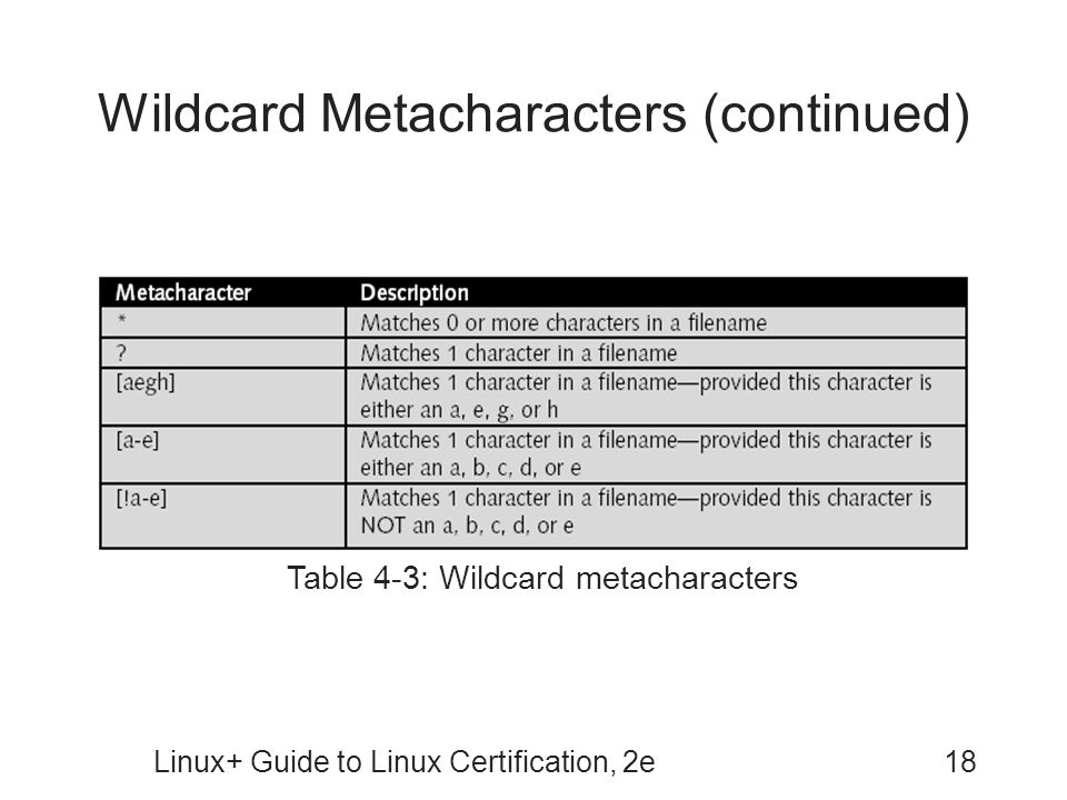 Wildcard Metacharacters (continued)