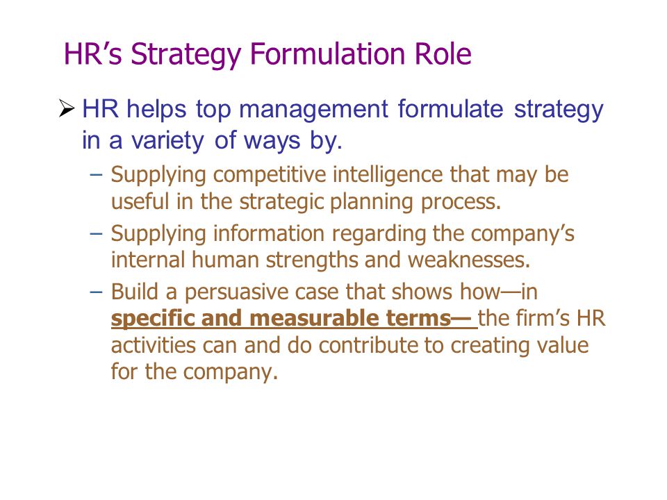 HR’s Strategy Formulation Role