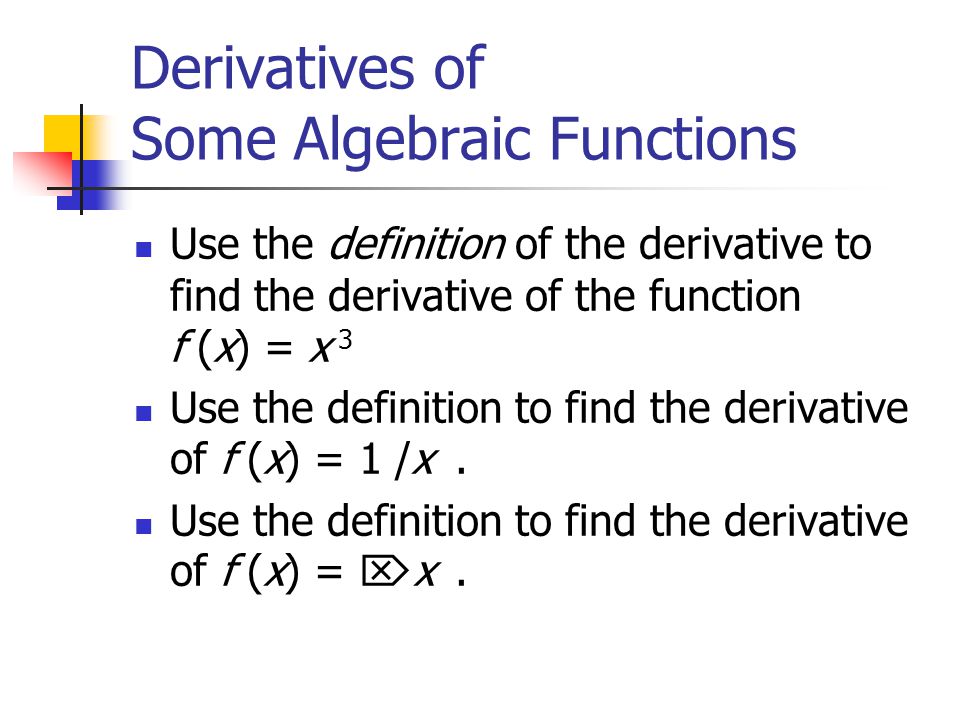 Derivatives of Some Algebraic Functions