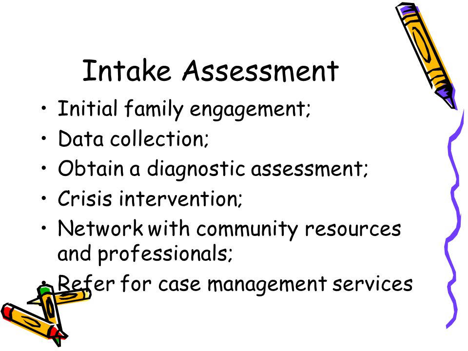 Intake Assessment Initial family engagement; Data collection;