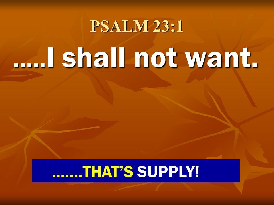 PSALM 23:1 …..I shall not want. …….THAT’S SUPPLY!