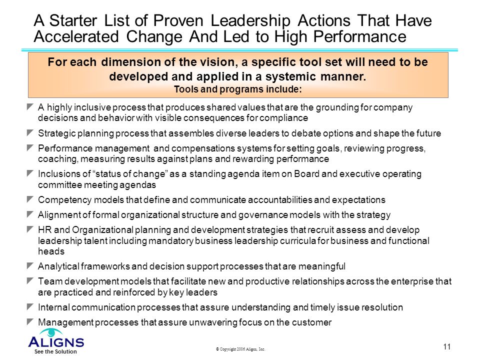 A Starter List of Proven Leadership Actions That Have Accelerated Change And Led to High Performance