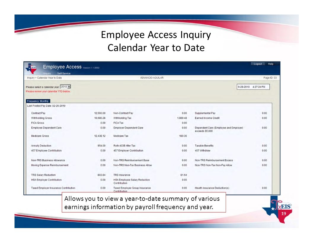 Employee Access Inquiry Calendar Year to Date