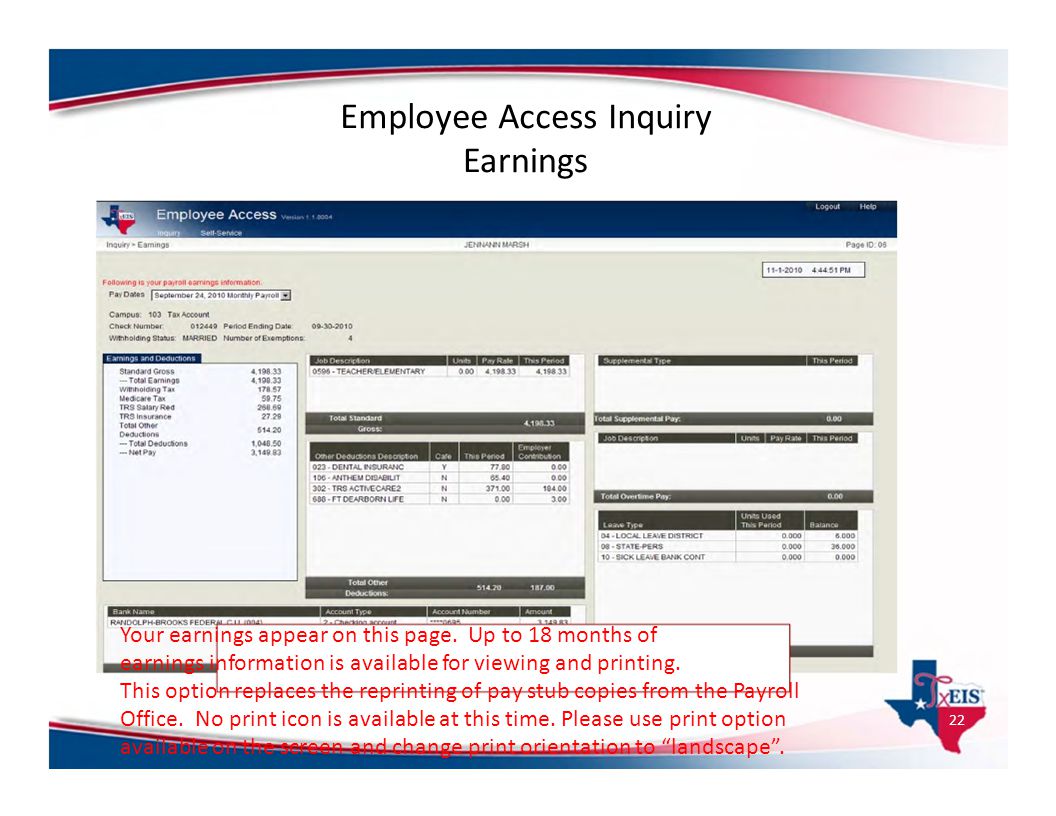 Employee Access Inquiry Earnings