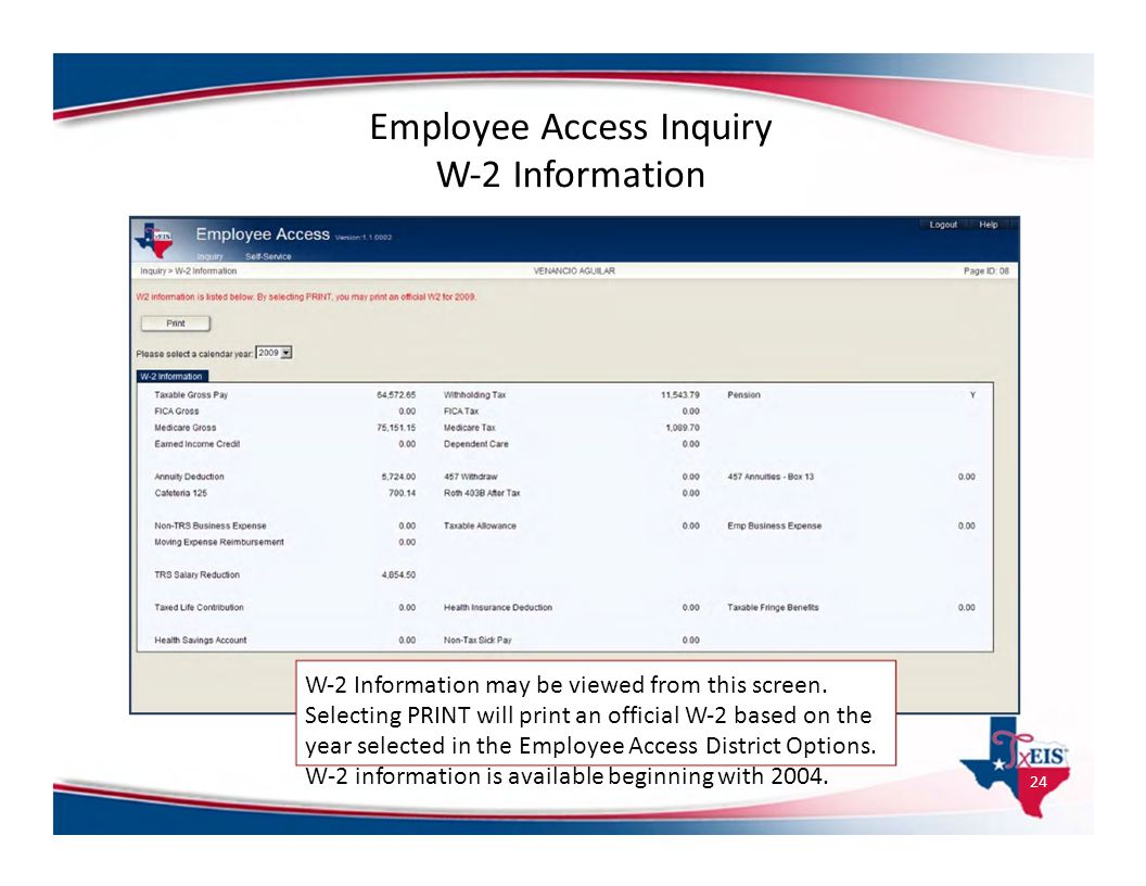 Employee Access Inquiry W‐2 Information