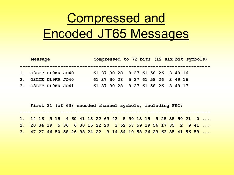 Compressed and Encoded JT65 Messages