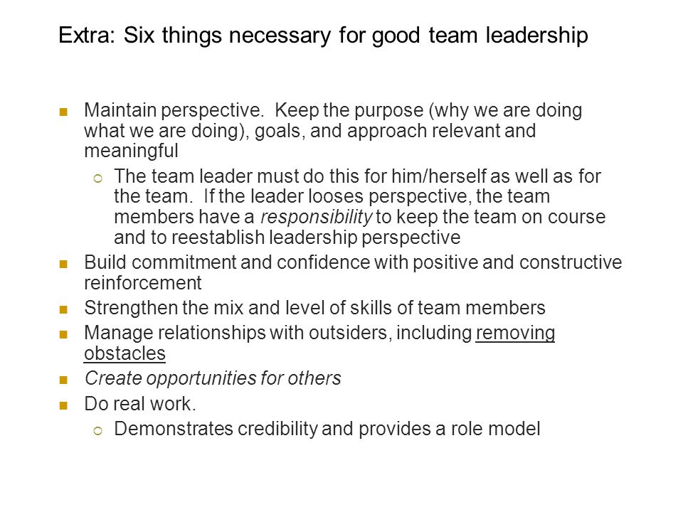 Extra: Six things necessary for good team leadership