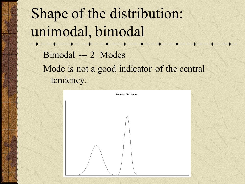 Shape of the distribution: unimodal, bimodal