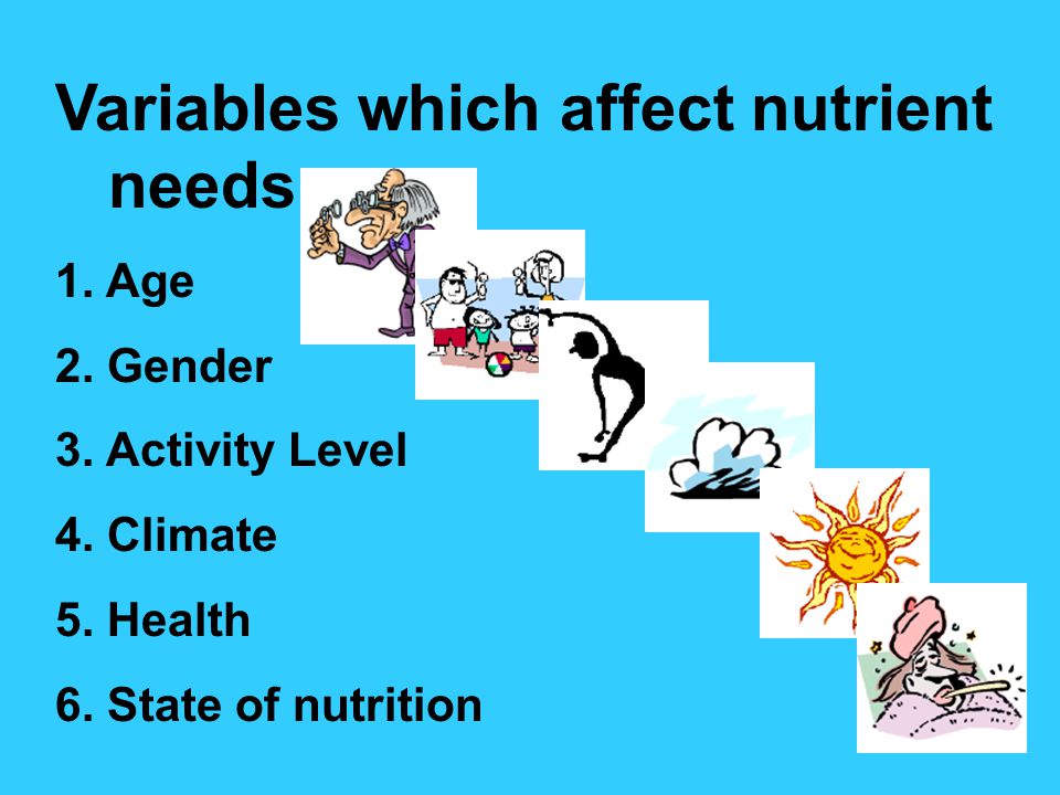 Variables which affect nutrient needs: