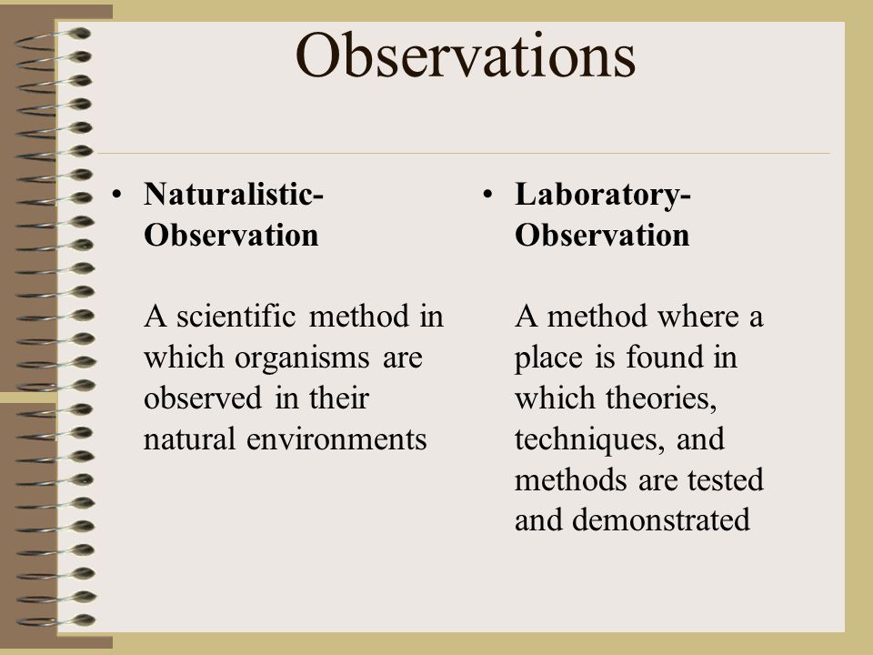 Observations Naturalistic- Observation A scientific method in which organisms are observed in their natural environments.