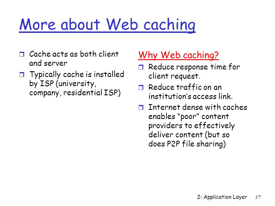 More about Web caching Why Web caching