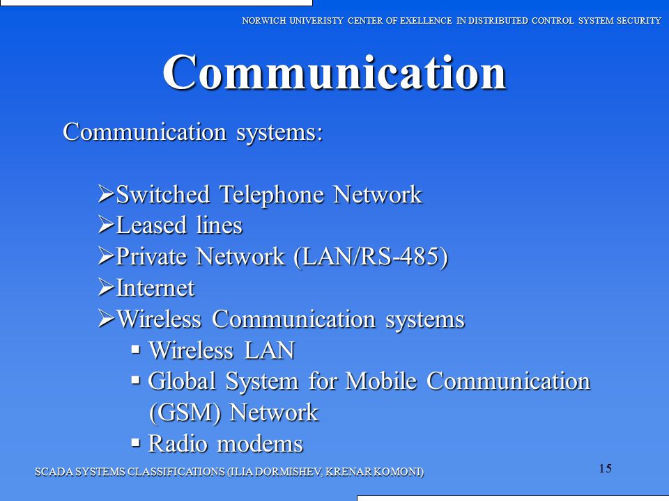 Communication Communication systems: Switched Telephone Network