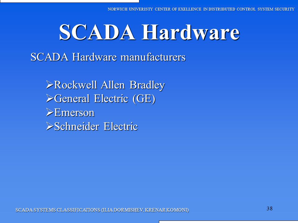 SCADA Hardware SCADA Hardware manufacturers Rockwell Allen Bradley