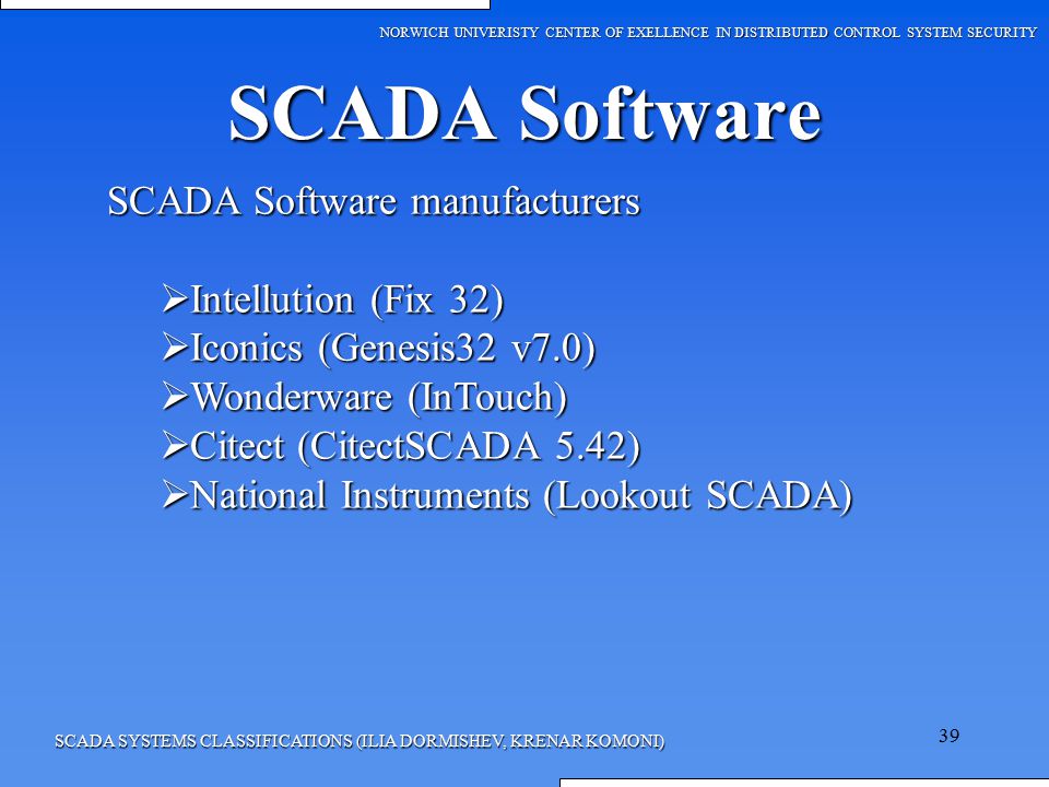 SCADA Software SCADA Software manufacturers Intellution (Fix 32)