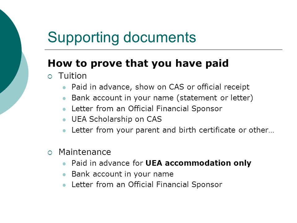 Supporting documents How to prove that you have paid Tuition
