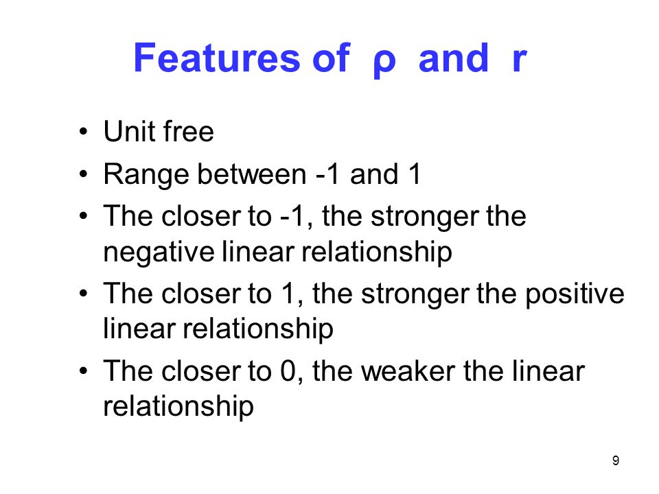 Features of ρ and r Unit free Range between -1 and 1