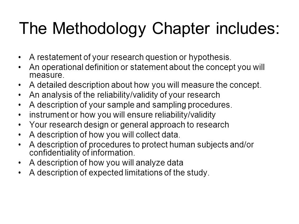 The Methodology Chapter includes: