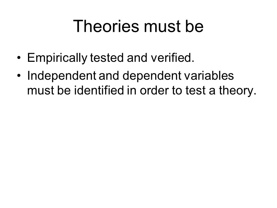 Theories must be Empirically tested and verified.