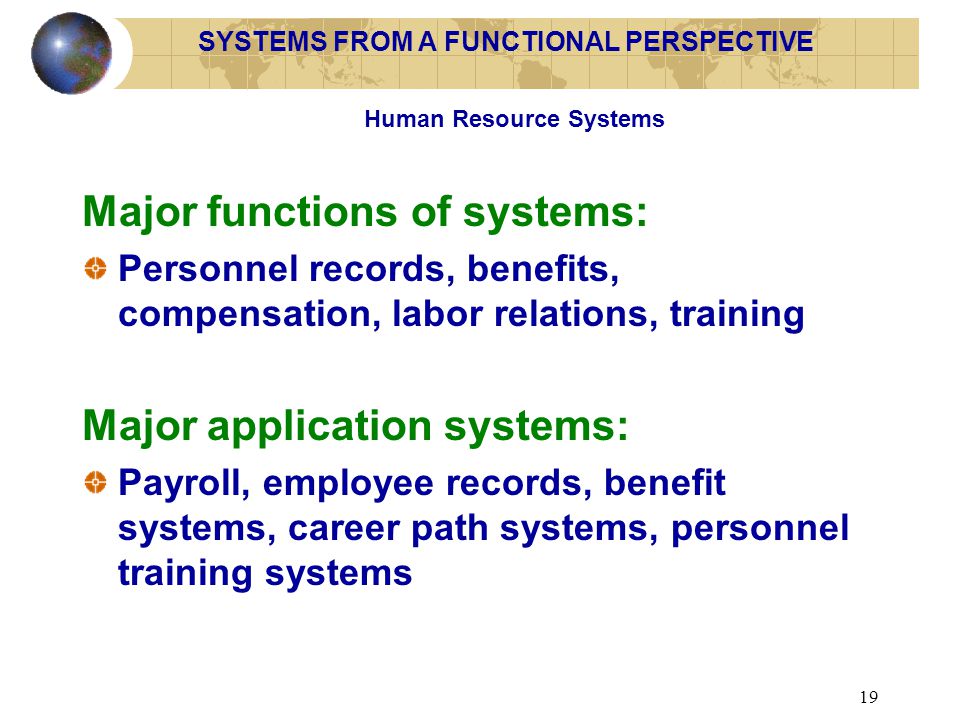 SYSTEMS FROM A FUNCTIONAL PERSPECTIVE Human Resource Systems