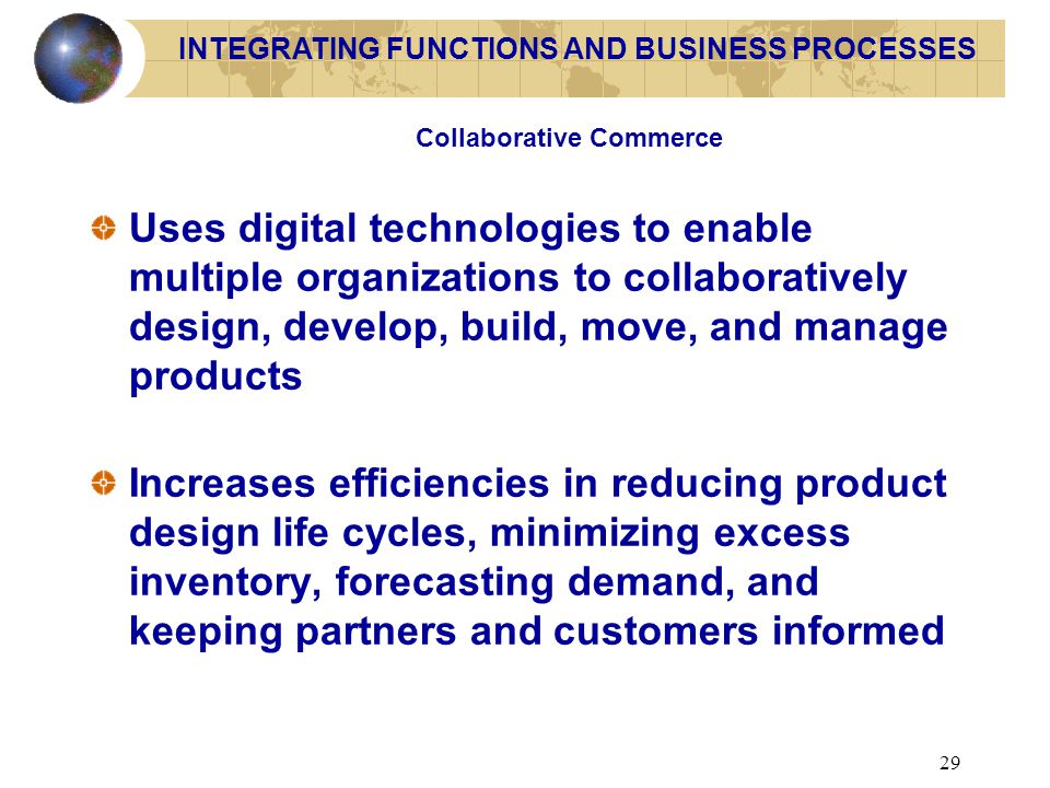 INTEGRATING FUNCTIONS AND BUSINESS PROCESSES Collaborative Commerce
