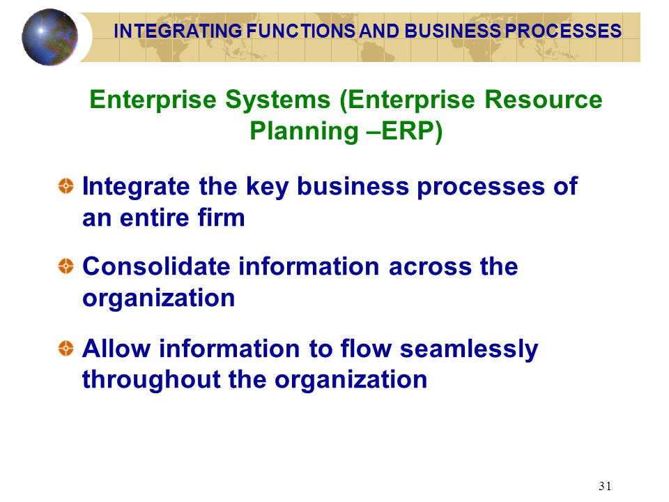 Enterprise Systems (Enterprise Resource Planning –ERP)