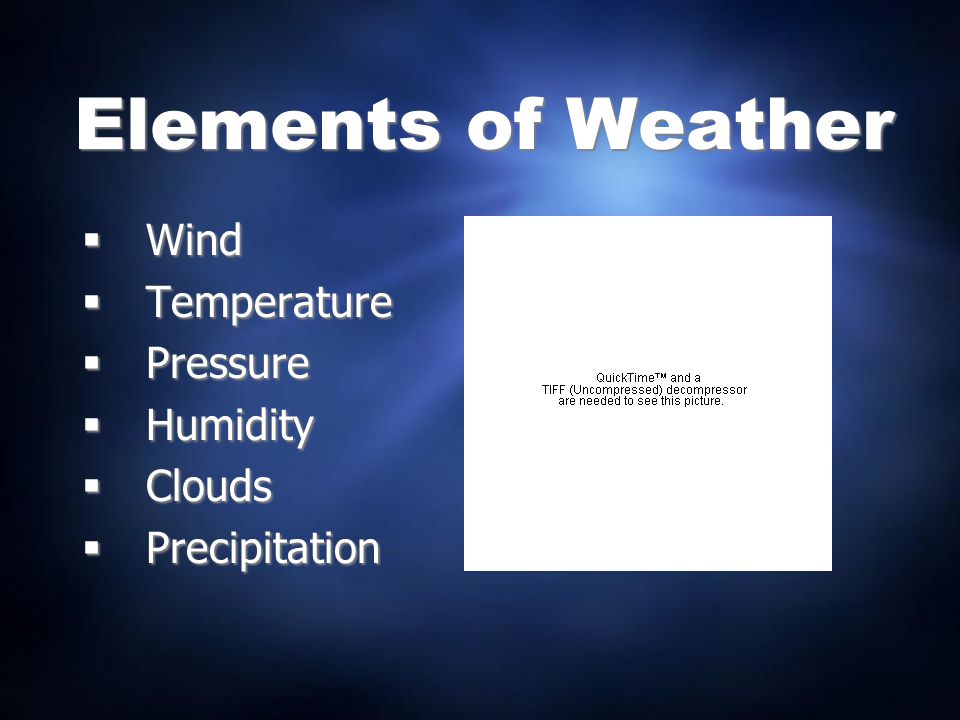 Elements of Weather Wind Temperature Pressure Humidity Clouds