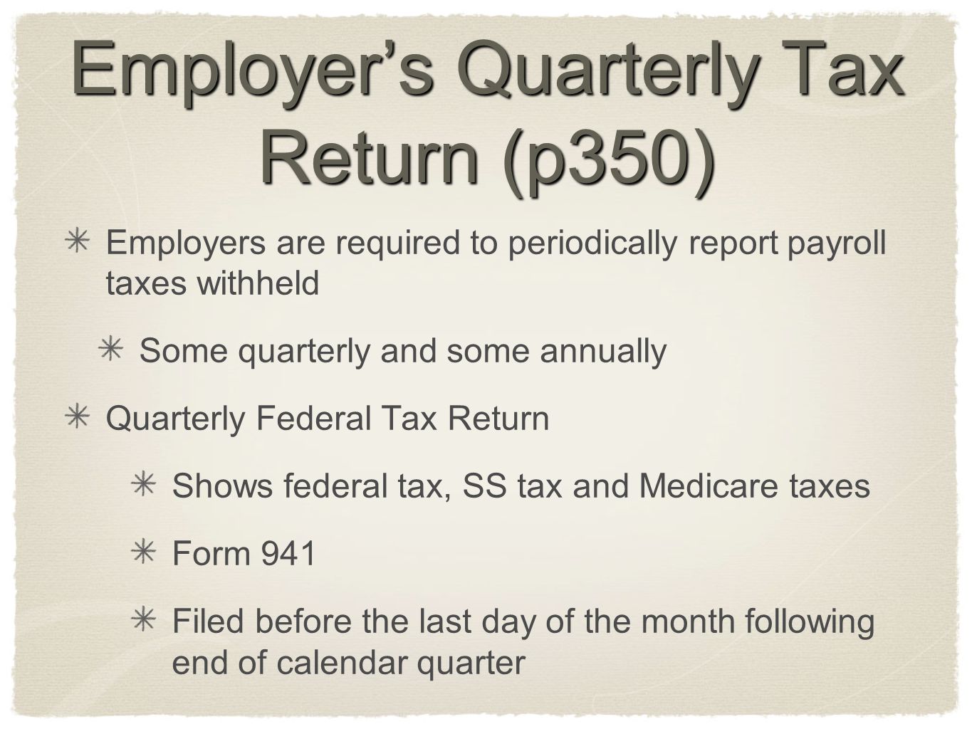 Employer’s Quarterly Tax Return (p350)