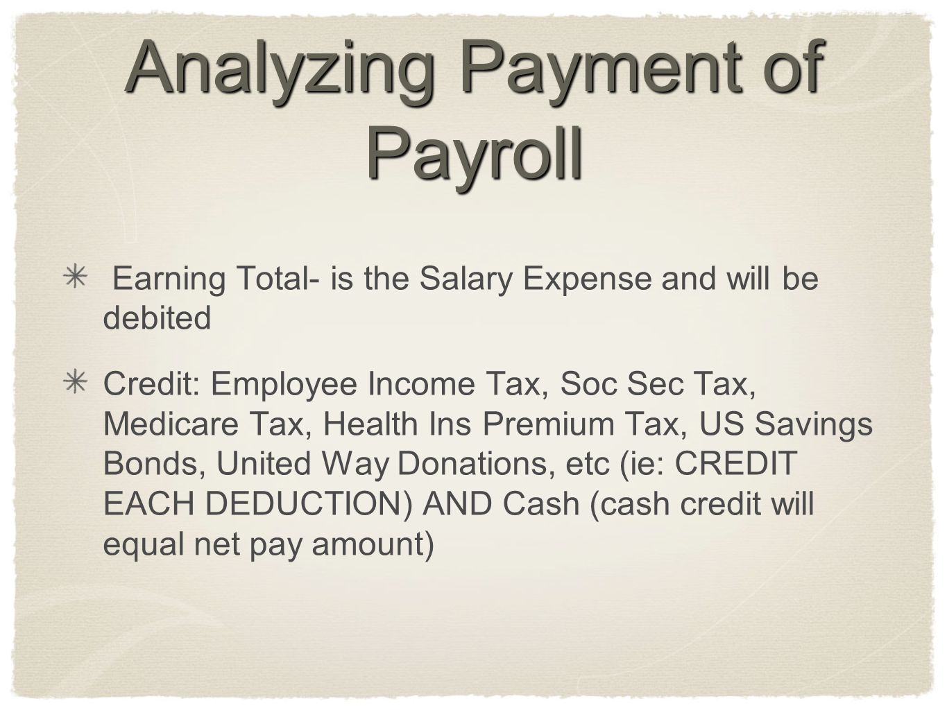 Analyzing Payment of Payroll