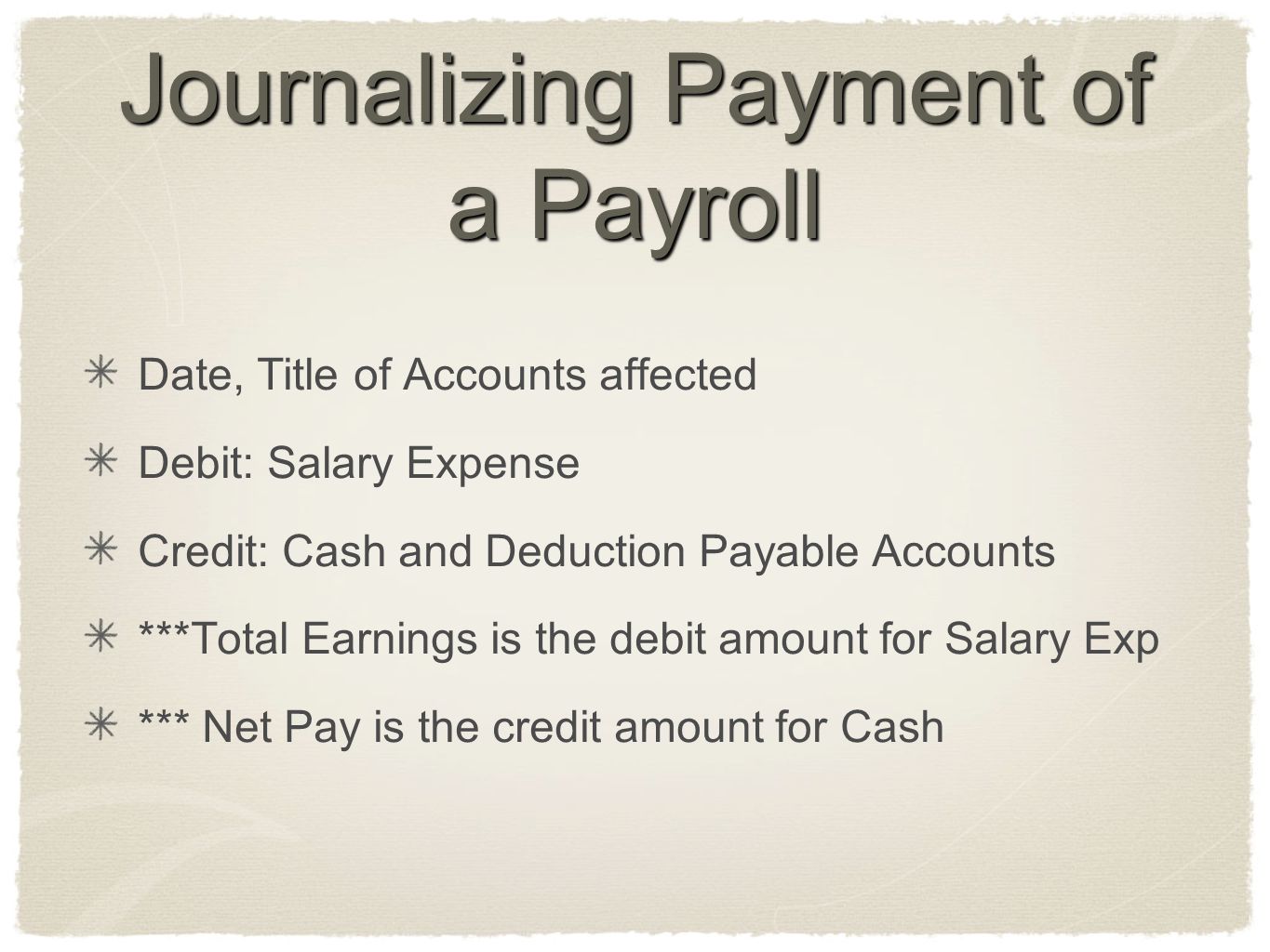 Journalizing Payment of a Payroll