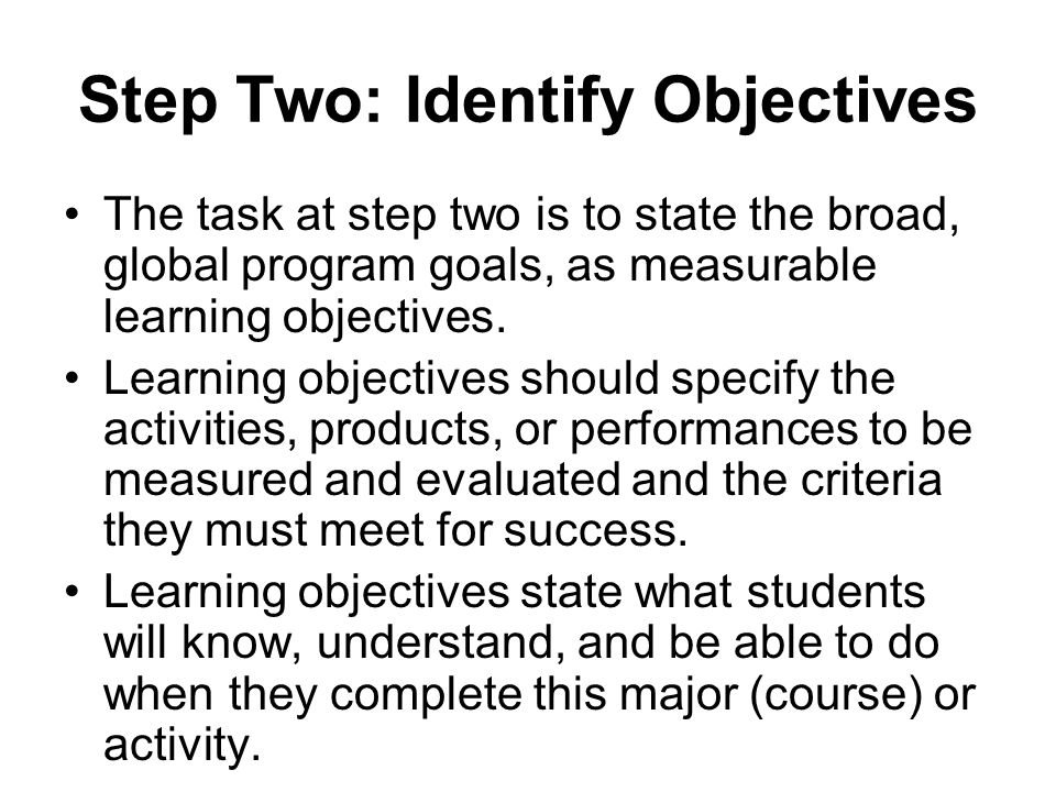 Step Two: Identify Objectives