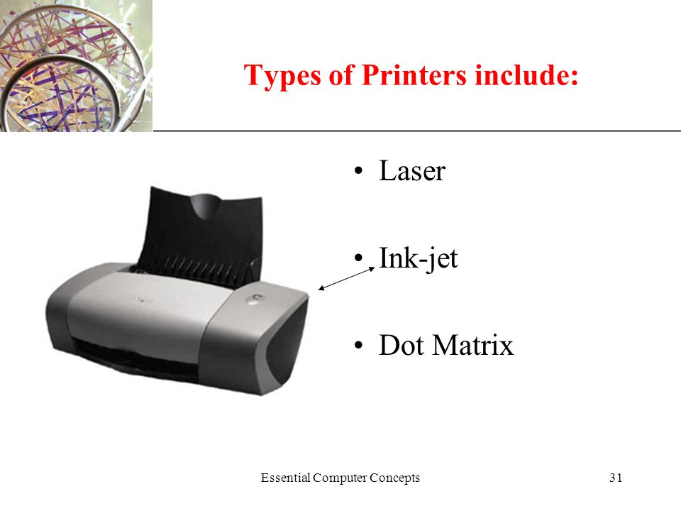 Types of Printers include: