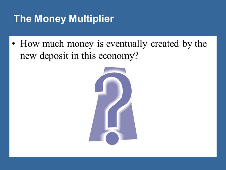 The Money Multiplier The money multiplier is the amount of money the banking system generates with each dollar of reserves.
