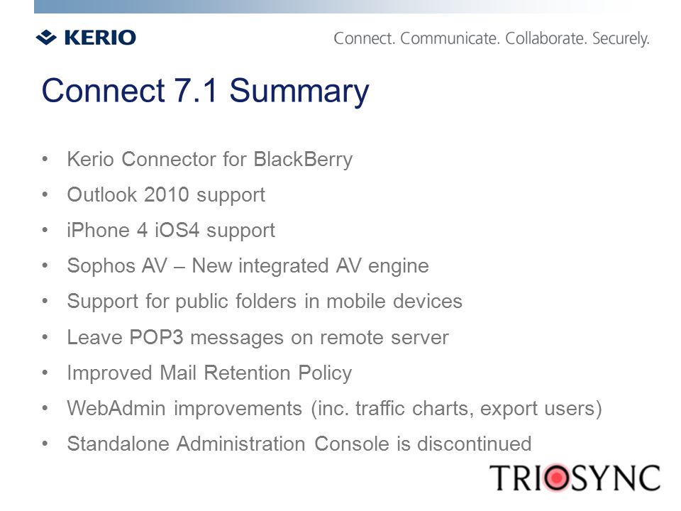 Connect 7.1 Summary Kerio Connector for BlackBerry