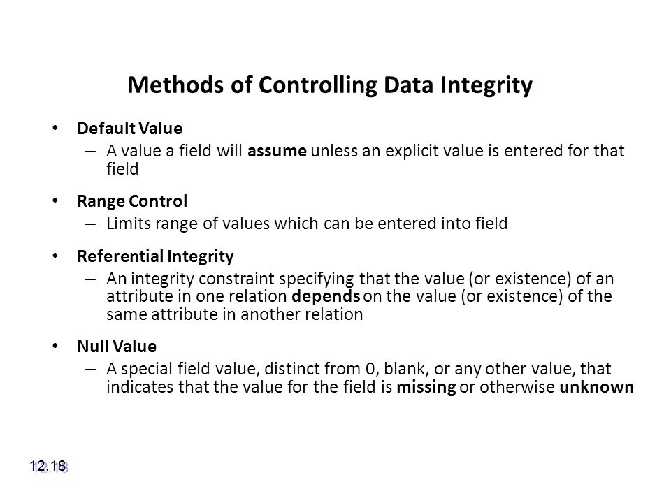 Methods of Controlling Data Integrity