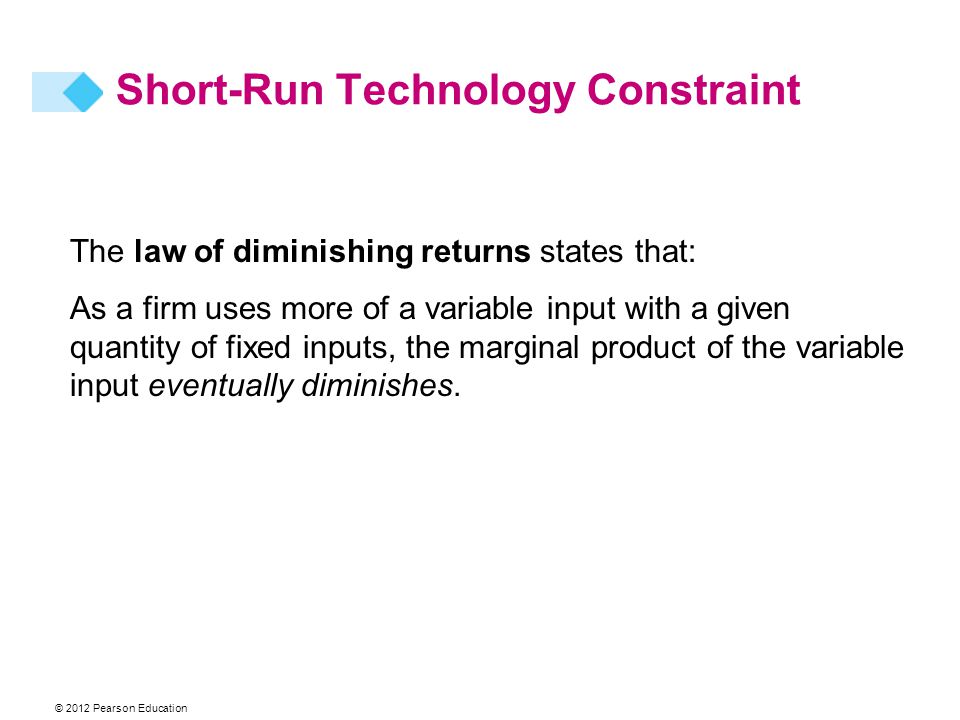 diminishing,diminishing return short-run technology constraint the law of diminishing returns